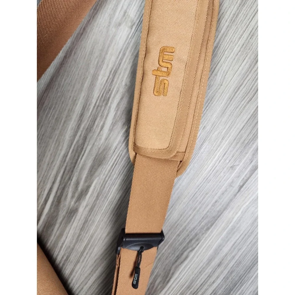 STM Laptop Messenger Bag Tan Canvas Padded Shoulder Strap Travel Work Briefcase